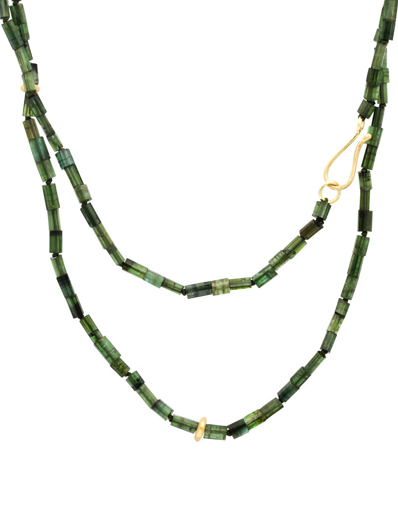 Green Tourmaline Necklace with 14k Beads and 18k Clasp - 28"
