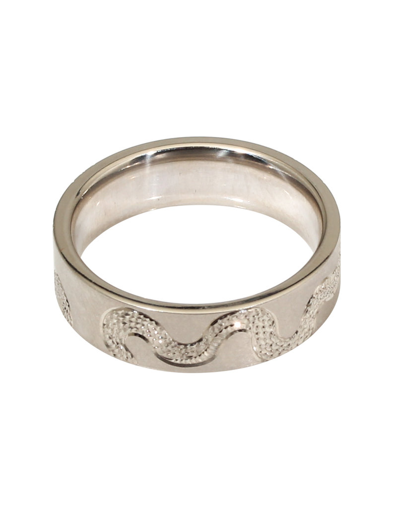 Snake Engraved Flat Band in 14k White Gold