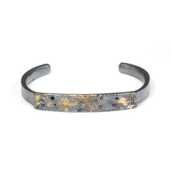 Sagittarius Constellation Topo Cuff with 18k Gold and Black Diamonds