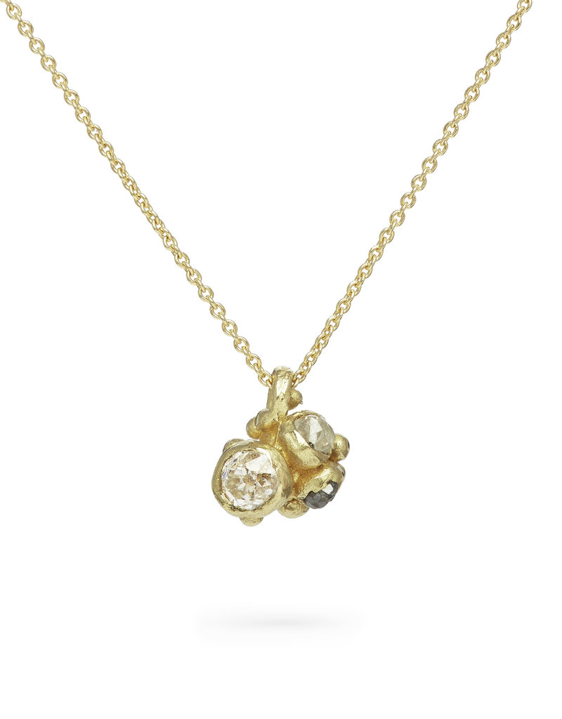 Mixed Diamond Cluster Pendant in 18k Yellow Gold