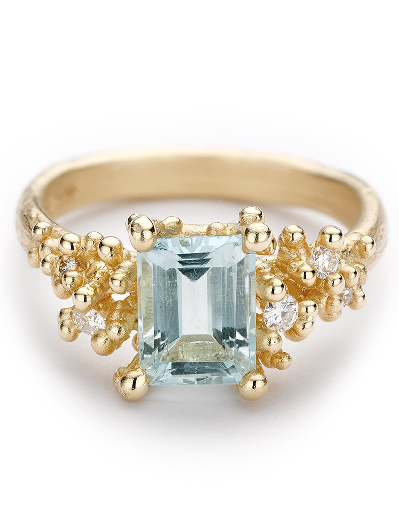 Aquamarine and Diamond Encrusted Ring in 14k Gold