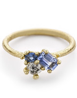 Blue Sapphire and Diamond Asymmetric Cluster Ring in 14k Gold