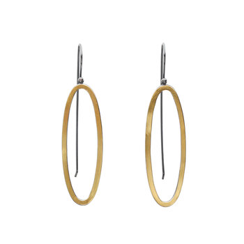 Long Open Oval Earrings in Oxidized Silver & 22k Gold