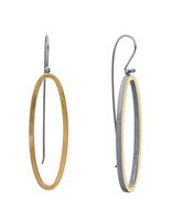 Long Open Oval Earrings in Oxidized Silver & 22k Gold