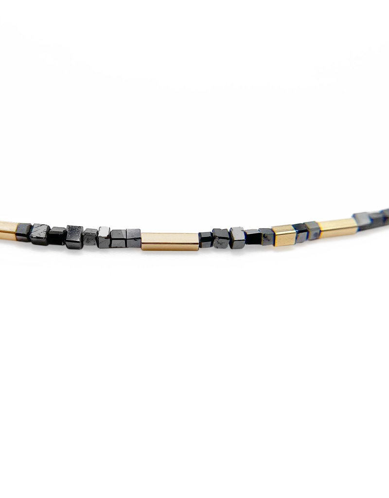 Black Diamond Cube Necklace with 14k & 18k Gold