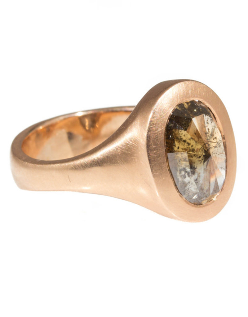 Oval Cognac Diamond Ring in 14k Rose Gold