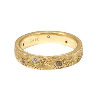 4mm Topography Ring with Mixed White and Cognac Diamonds  in 18k Yellow Gold