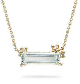 Aquamarine and Diamond Encrusted Necklace in 14k Gold