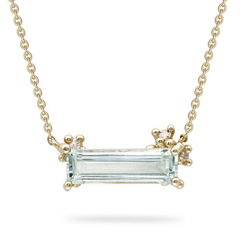 Aquamarine and Diamond Encrusted Necklace in 14k Gold