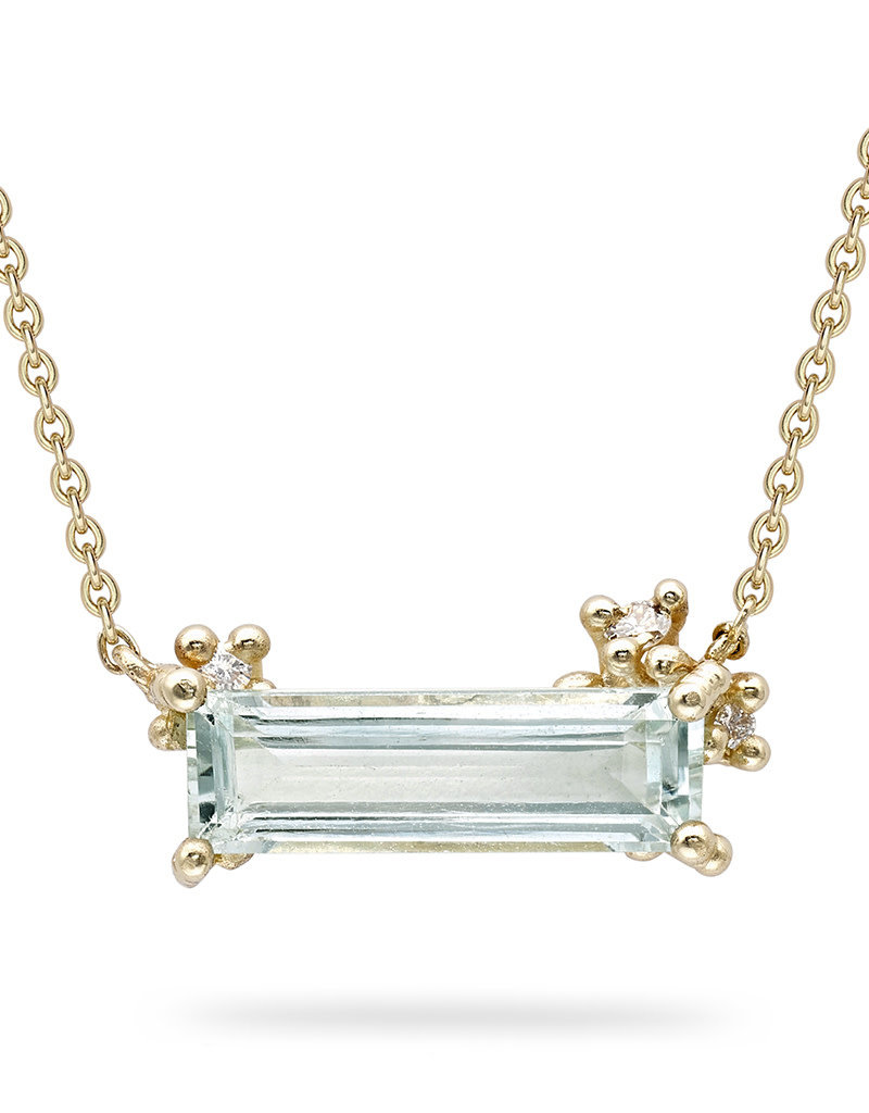 Aquamarine and Diamond Encrusted Necklace in 14k Gold