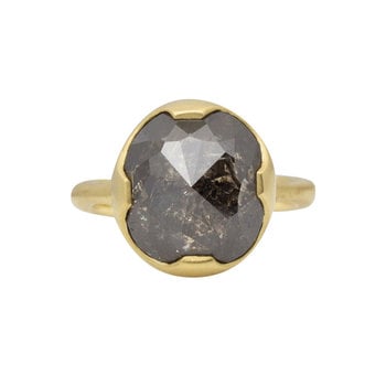 Salt and Pepper Rose Cut Diamond Ring in 18k Yellow Gold