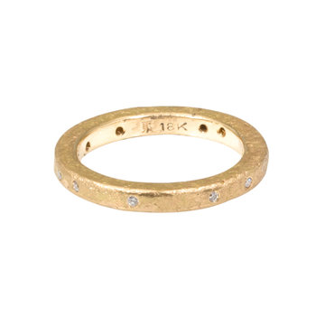 Simple Architectural Gold Band with White Diamonds in 18k Rose Yellow Gold and Sand Texture