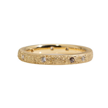 2.5mm Topography Band in 14k Yellow Gold with White & Cognac Diamonds