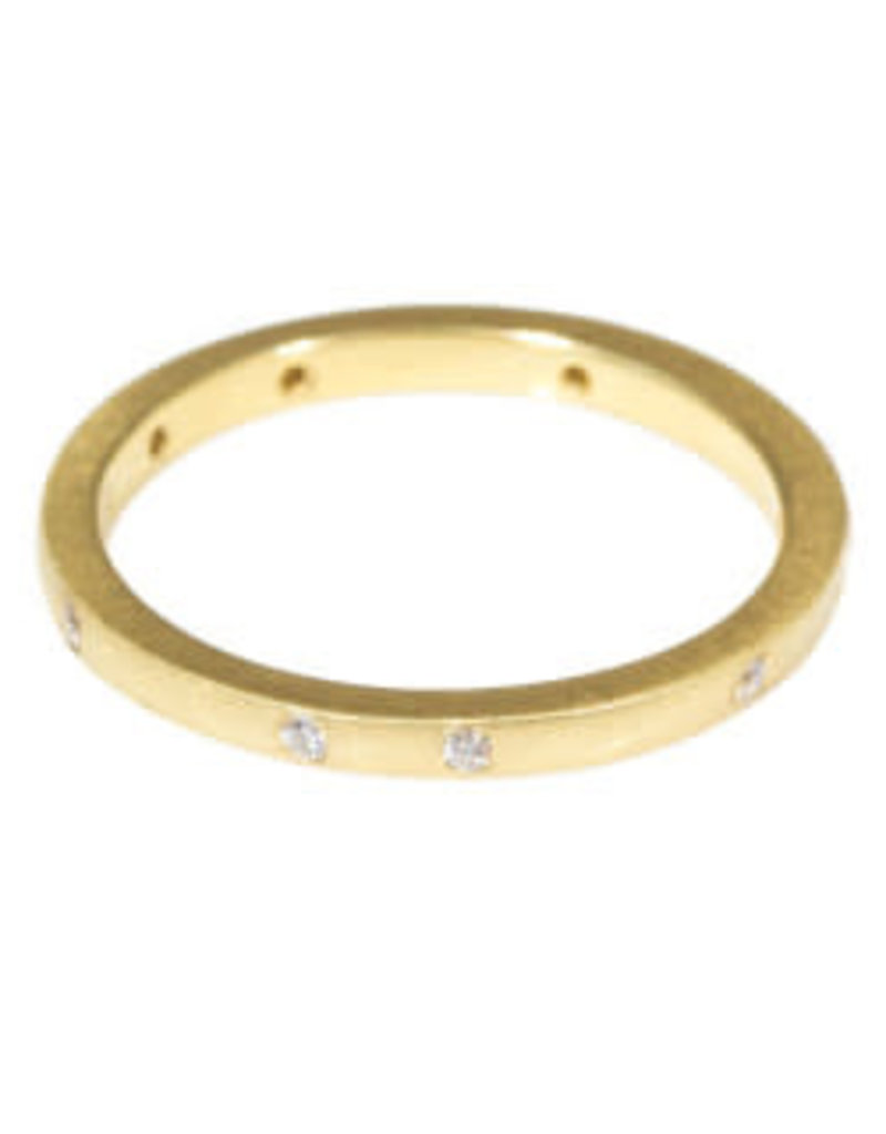Simple Architectural Gold Band with White Diamonds in 18k Yellow Gold