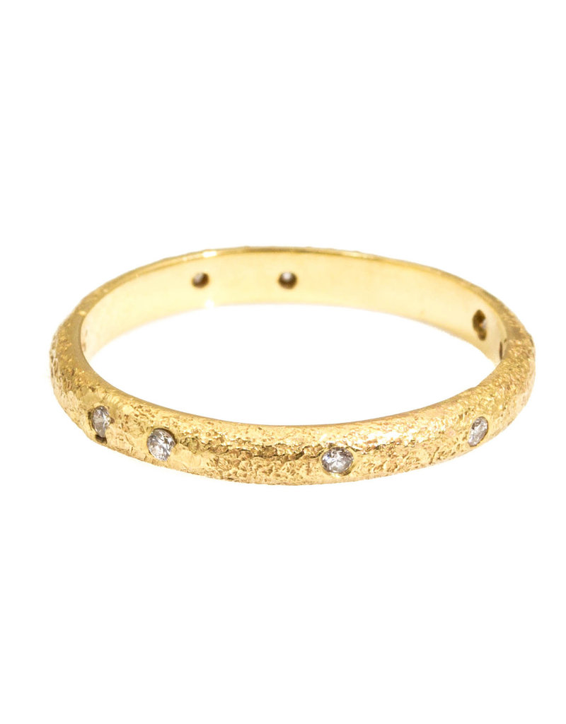 2.25 mm Diamond Sand Textured Band in 18k Yellow Gold with White Diamonds