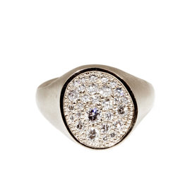 Organic Shaped Pave Signet Ring with White Diamonds in 18k Palladium White Gold