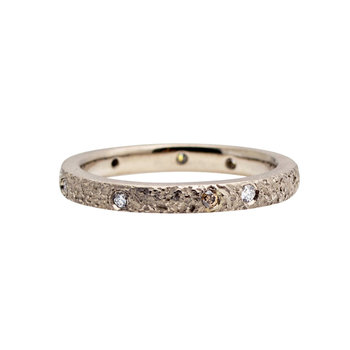 2.5mm Topography Band in 18k Palladium White Gold with White & Cognac Diamonds