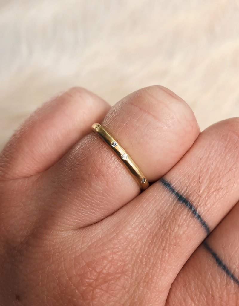 2.25 mm Modeled Band in 18k Yellow Gold with White Diamonds