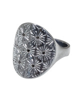 Shibori Ring with 5 Black Diamonds in Oxidized Silver