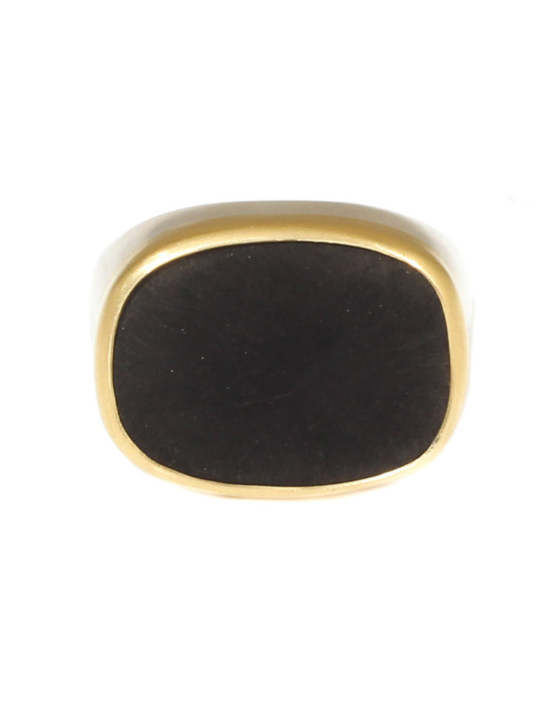 Rectangular Jet  Ring with 18k Gold and Silver