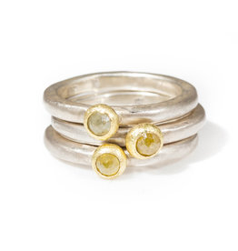 Rose Cut Diamond Stacker Ring in Silver with 18k Yellow Gold