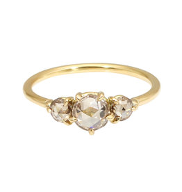 Tura Sugden Three Stone Ring with Rose Cut Diamonds in 18k Yellow Gold