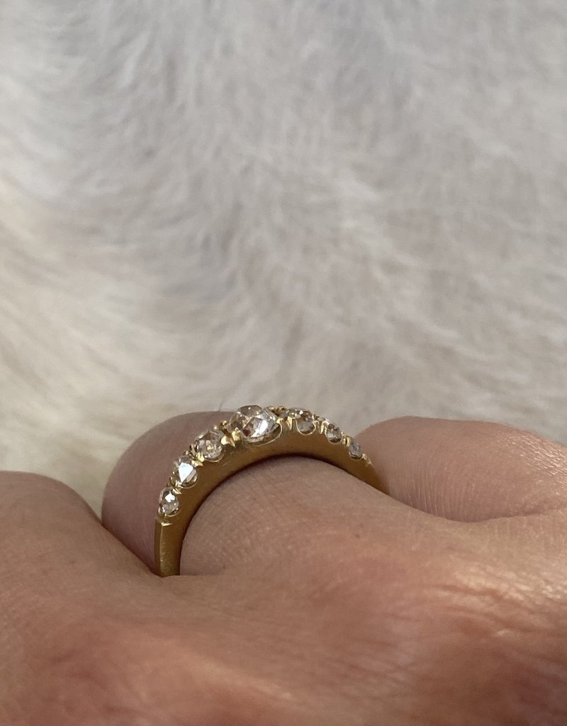 Seven Old Mine Cut Diamond Halo Ring in 18k Gold
