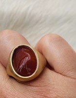 Carved Heron Carnelian Ring in 14k Gold