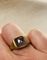 Rectangle Rosecut Salt and Pepper Diamond Ring in 18k Gold