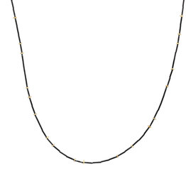 Gold Droplets Necklace in Oxidized Silver and 18k Gold - 33"