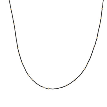 Gold Droplets Necklace in Oxidized Silver and 18k Gold - 23"