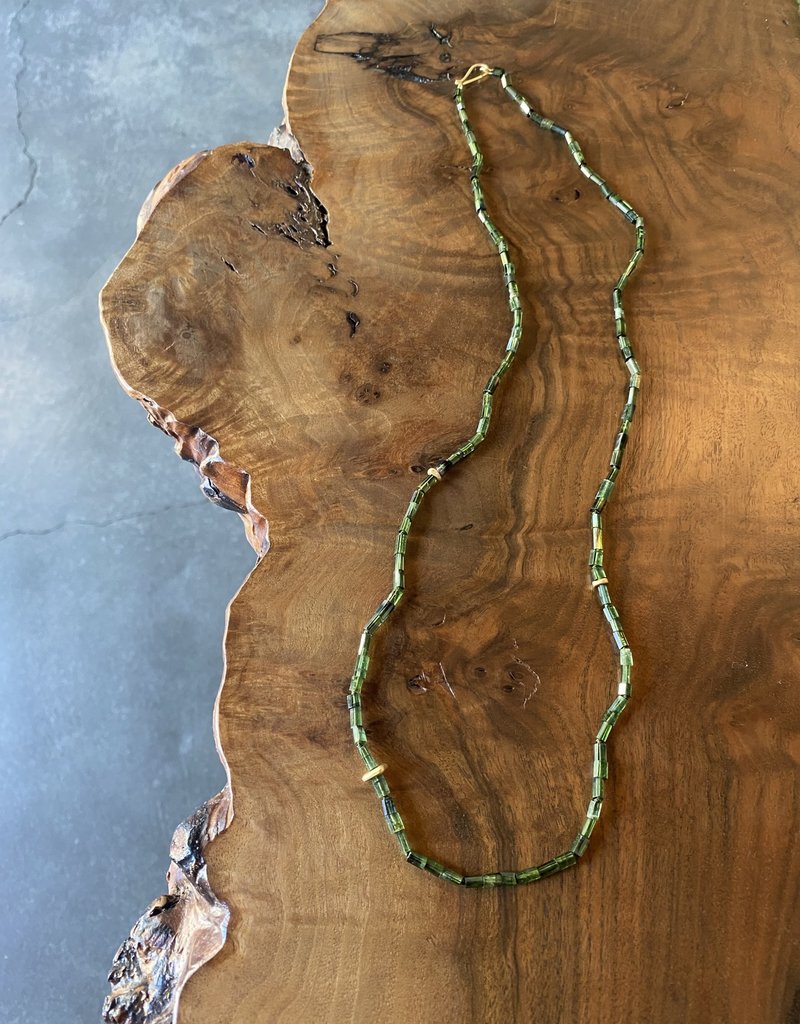 Green Tourmaline Necklace with 14k Beads and 18k Clasp - 28"