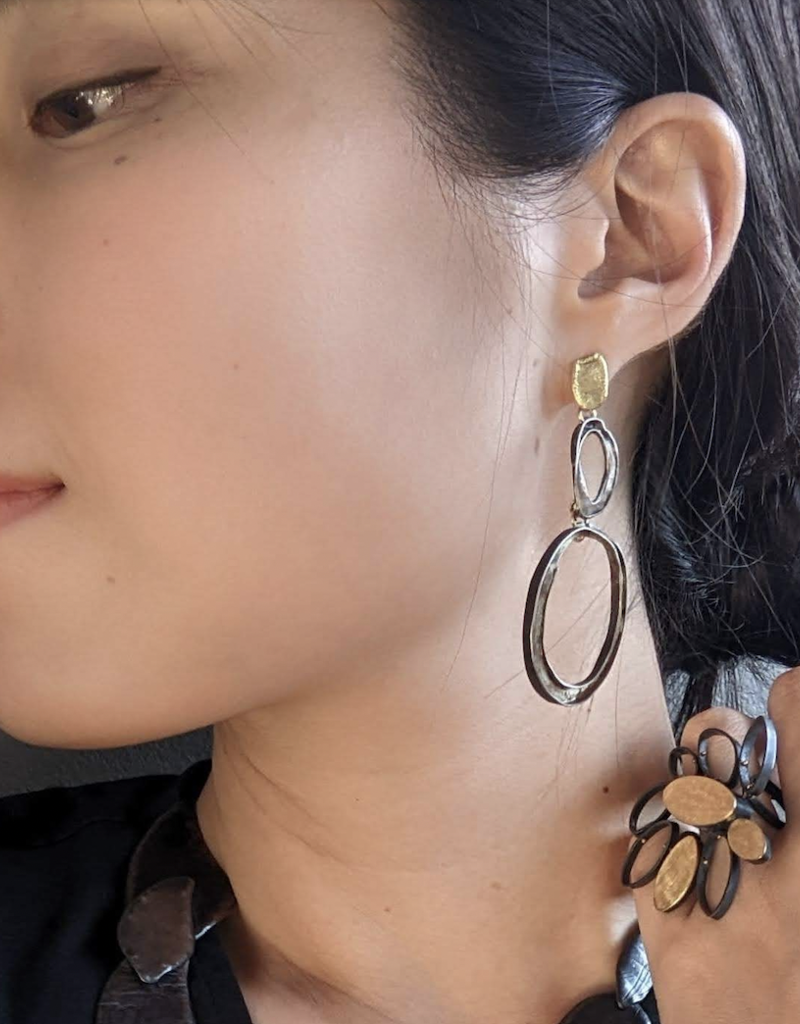 Laura Lienhard Shell Earrings, Shibuichi, 18k Gold, Silver