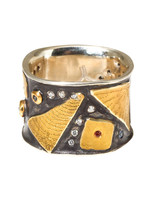 Big Sur Goldsmiths Cigar Band with 22k Gold and Oxidized Silver Shank Padradcha and Diamonds