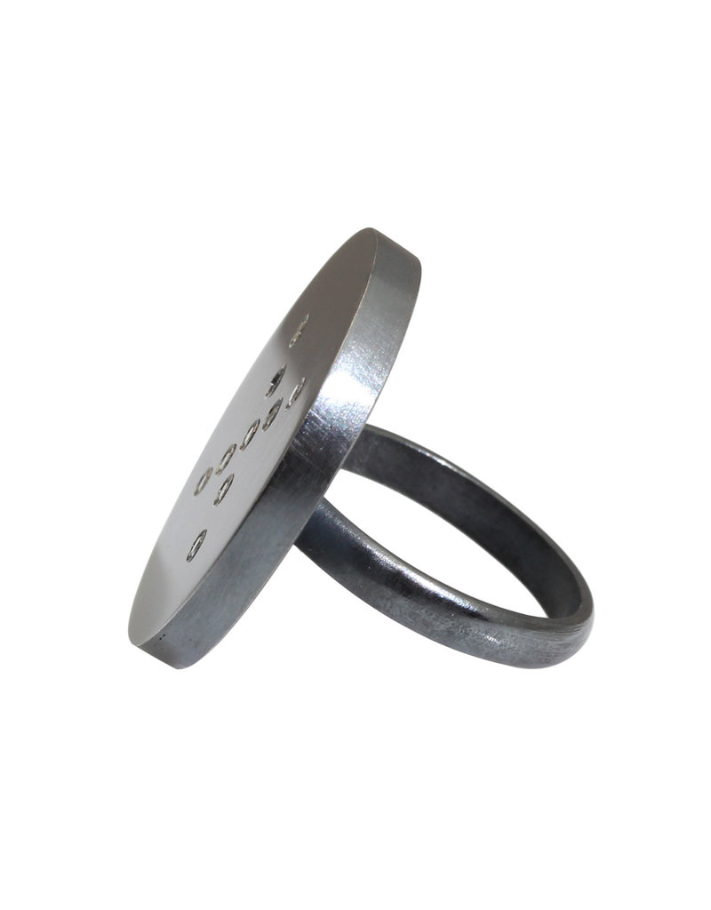 Circle X Ring in Oxidized Silver with Diamonds