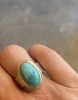 Big Sur Goldsmiths Fox Mine Turquoise Ring in Silver with 22k Gold Bezel