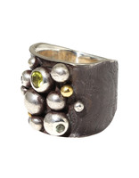 Big Sur Goldsmiths Wide Bubble Ring with Green Garnet & Sapphires in Oxidized Silver