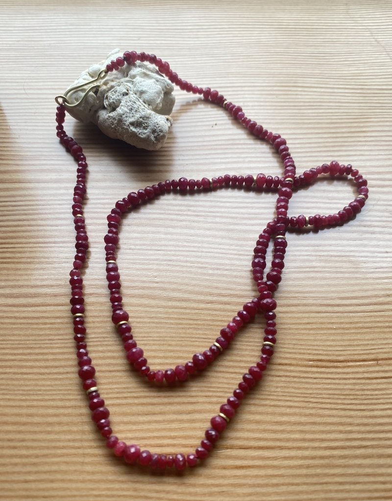 Ruby Rondell Necklace with 18k Gold Beads and Handmade Clasp