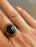 Big Sur Goldsmiths Black Tourmaline Ring with 22k Gold Bezel in Oxidized Silver