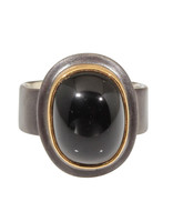 Big Sur Goldsmiths Black Tourmaline Ring with 22k Gold Bezel in Oxidized Silver