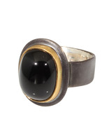 Big Sur Goldsmiths Black Tourmaline Ring with 22k Gold Bezel in Oxidized Silver
