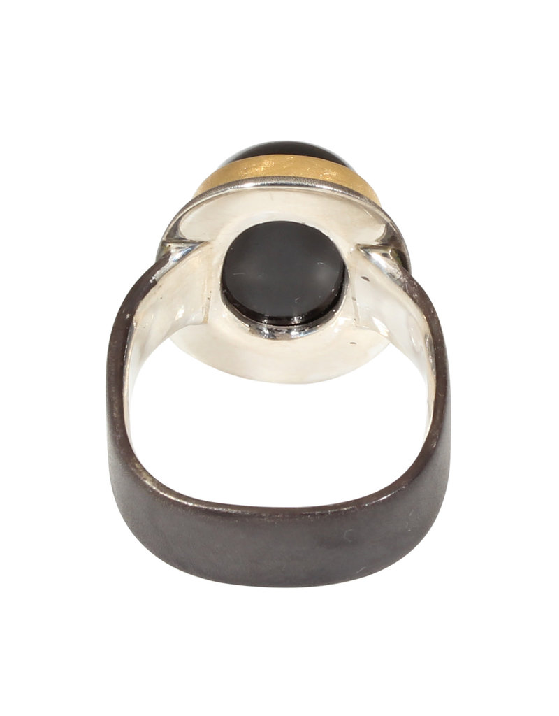 Big Sur Goldsmiths Black Tourmaline Ring with 22k Gold Bezel in Oxidized Silver