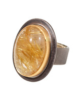 Big Sur Goldsmiths Golden Rutilated Quartz Ring with 22k Gold Bezel in Oxidized Silver