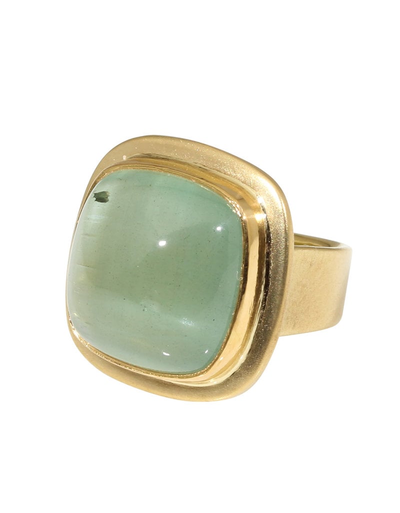 Big Sur Goldsmiths Green Beryl Ring in 18k Gold with 22k Gold Bezel