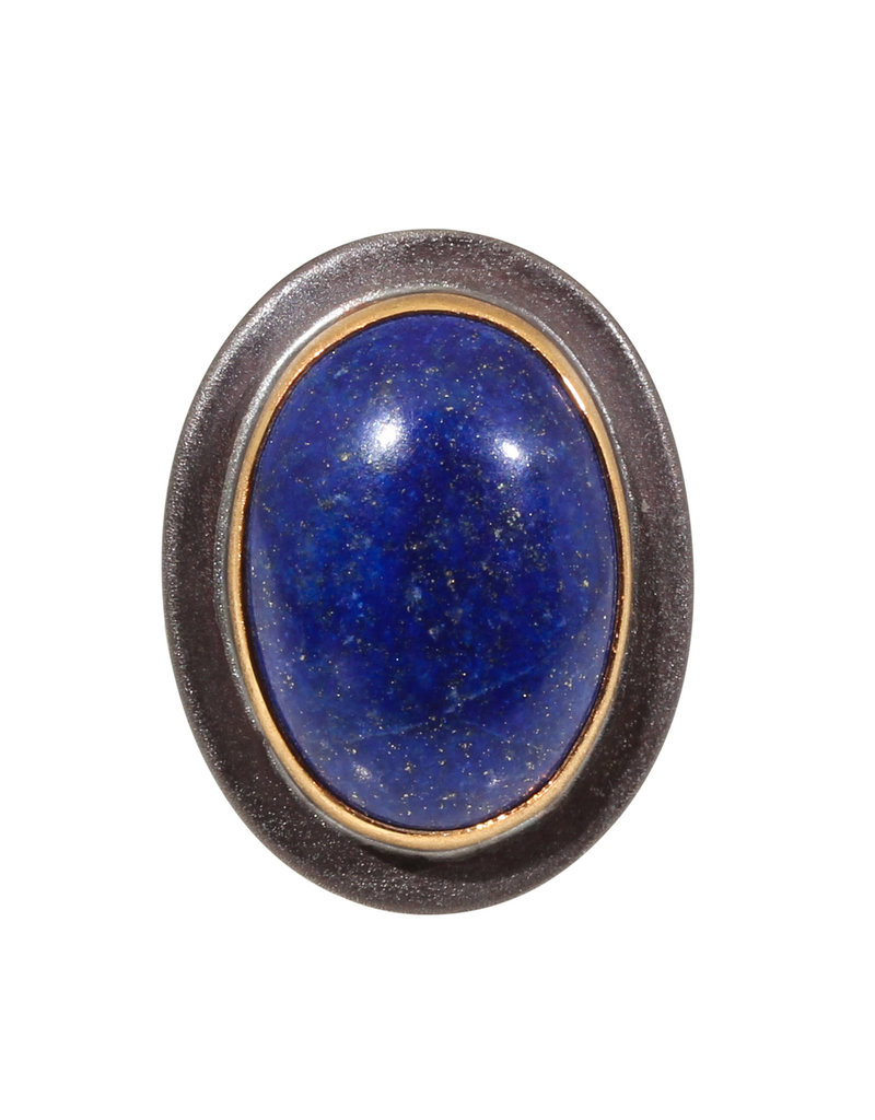 Big Sur Goldsmiths Lapis Ring with 22k Gold Bezel in Oxidized Silver