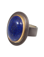 Big Sur Goldsmiths Lapis Ring with 22k Gold Bezel in Oxidized Silver