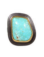 Big Sur Goldsmiths Organic Turquoise Ring with 22k Gold Bezel in Oxidized Silver