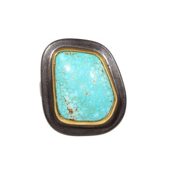 Big Sur Goldsmiths Organic Turquoise Ring with 22k Gold Bezel in Oxidized Silver