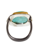 Big Sur Goldsmiths Organic Turquoise Ring with 22k Gold Bezel in Oxidized Silver