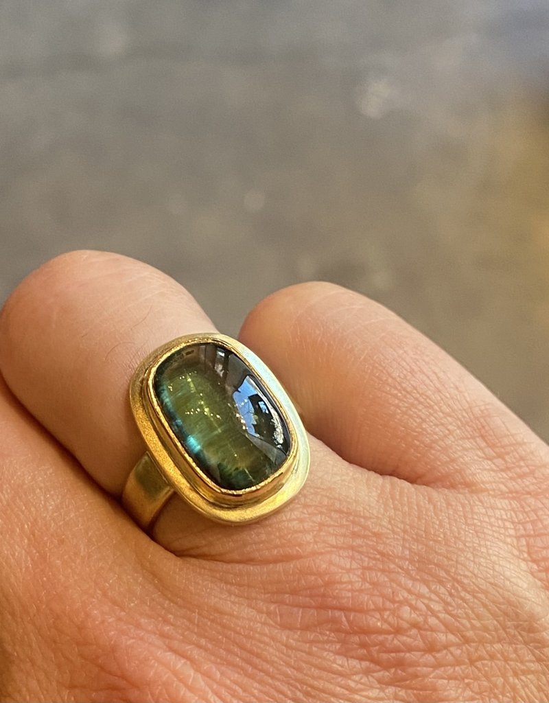 Big Sur Goldsmiths Spectrum Tourmaline Ring in 18k Gold with 22k Gold Bezel